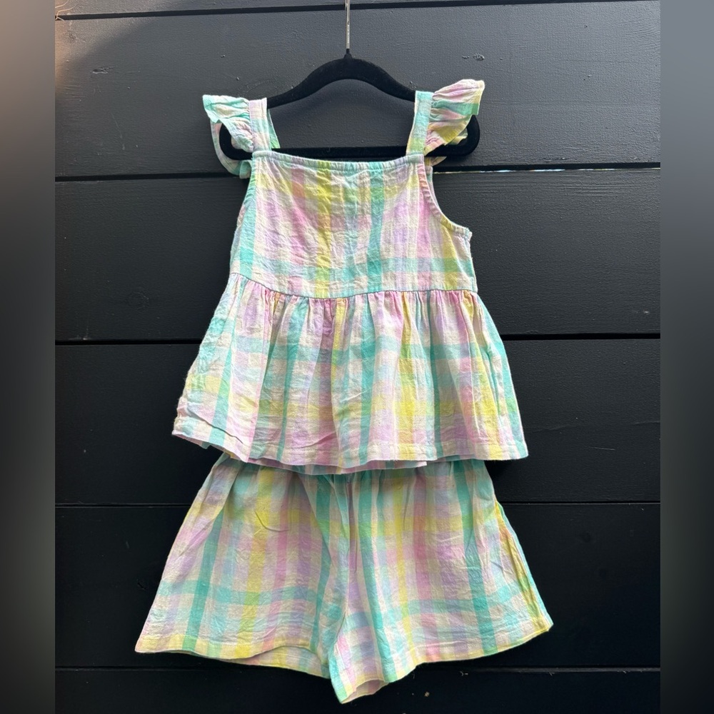 Primark Pastel Plaid Ruffle Shirt and Shorts Set